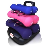 Set Of 4 Neoprene Dumbbell 12kg. + L Rack