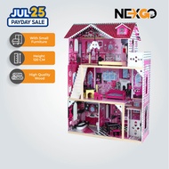 Nexgo Amelia Dollhouse Mansion For Kids Toys Pretend Playset Big Wooden Doll House Rumah Mainan With