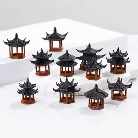 Mini Pagoda Statue Miniature Pagoda Bonsai Decor Micro Landscape Hexagonal Pavilion Figurine Tiny Pa