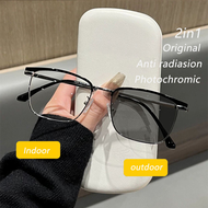 Photocromic Kacamata Komputer Anti Radiasi Anti Cahaya Biru Berubah Warna Retro Bisnis Pria Kotak