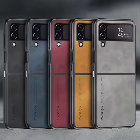 Luxury PU Leather Case For Samsung Galaxy Z Flip 4 3 5G Cover Matte Silicone Phone Case For Samsung 