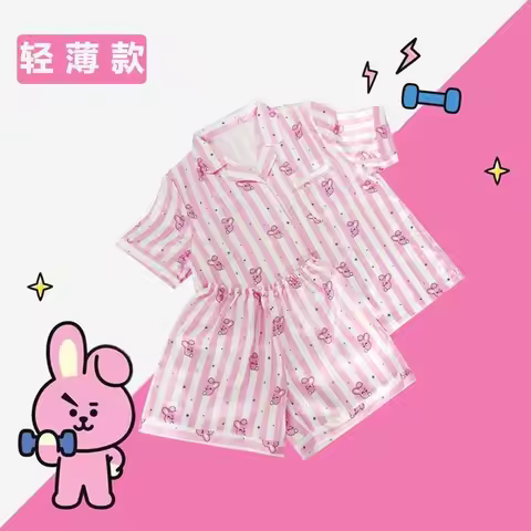 K-pop bt21 summer pajamas, home wear, short-sleeved T-shirts, shorts, two-piece set, lightweight and