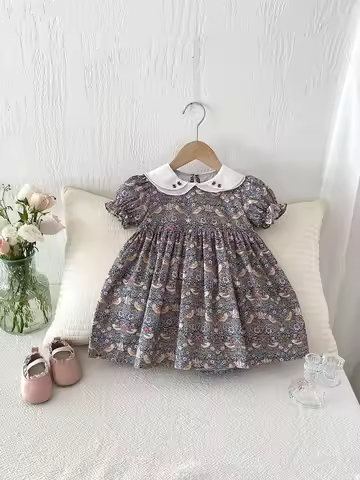 MILANCEL New Summer Kids Dress 9M-4T Sweet Floral Girls Princess Dress Pastoral Style Loose Baby Clo