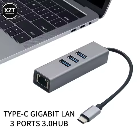 PC RTL8153 USB C Ethernet with 3 Port USB HUB 3.0 RJ45 Lan Network Card USB to Ethernet Adapter for 