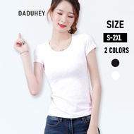 Daduhey baju raya 2024 Women's V-Neck Short-Sleeve O-Neck Solid Colour T-Shirt - White Back