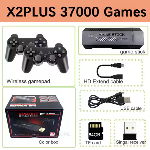 64G X2Plus Retro Video Game Console 4K HD 3D Gaming Stick Wireless Controller Built in 30+Simulators