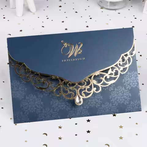 1pcs Laser Cut Wedding Invitation Card DIY Bussiness Greeting Card With Diamond Customize Party Favo