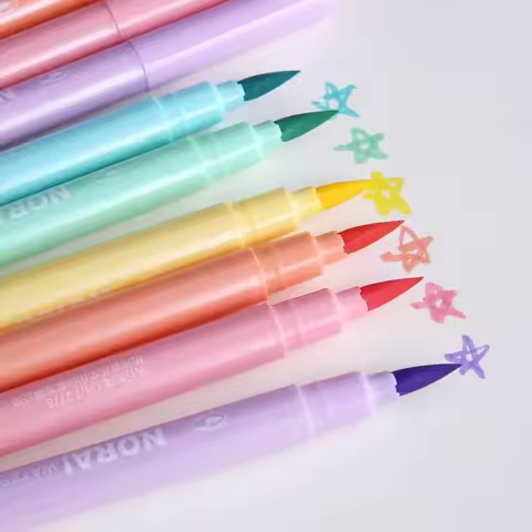 6Pcs/set Brush Highlighter Pens Kawaii Color Manga Markers Pastel Colors highlighter School Statione