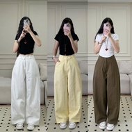 Easy to wear basic khaki wide-leg pants with elastic at the back 168Fashion Quankaki441_P1K3