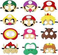12 Pack Mario Felt Masks Kids Themed Party Supplies Wario Party Favors for Super Mario Masks Boys Girls Birthday Gift Soft Felt with 12 Different Types