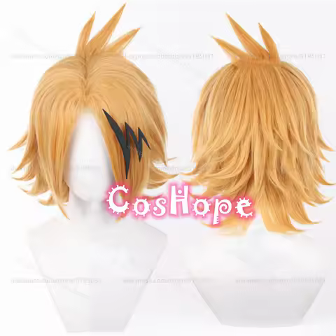 MHA Kaminari Denki Cosplay Wig Men Fluffy Orange Yellow Wig Cosplay Anime Cosplay Wig Heat Resistant