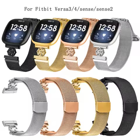 Joyozy For Fitbit Versa 3 / Versa4/ Sense/ Sense2 Milanese Band Flower Stainless Steel Magnetic Mesh