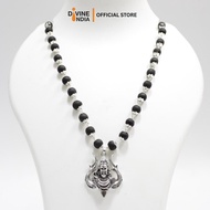 Trisul With Shiva German Silver Pendant Karungali Malai | Ebony Wood 8MM Beads Necklace | Om Karunga