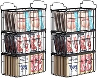 Freezer Organizer Bins, 6 Pack Stackable Deep Chest Freezer Organizer Bins, Foldable Baskets with Ha