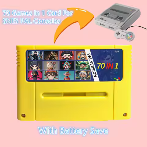 70 IN1 Game Cartridge With Battery Save Funtion For SNES 16bit PAL EUR Game Console