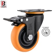 Bangfa Medium Duty TPU Double Ball Bearing Castor Wheel 3" (Total Brake)