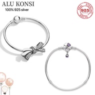 New Hot Sale 100% luxury 925 Sterling Silver pan Bracelet bowknot for Women Fit Original Charms Bangle DIY high quality Jewelry
