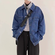 Denim Jackets Deep blue denim for men's trendy Korean spring autumn loose and versatile lapel with multiple pockets casual jacket jiahuiqi