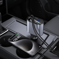 4-in-1 Car Charger 120W Type C 66W+2.4A Retractable Cord Volt Display for iPhone Samsung Huawei Phon