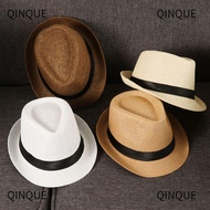 QINJUE Straw Panama Cap Fashion Gangster Cap Beach Jazz Dress Hat