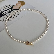 สร้อยคอไข่มุกมุกกลมเต็มดวงเงินชุบทอง 14K สร้อยคอโซ่กระดูกไหปลาร้าสีเขียว 4 ใบ สร้อยคอแฟชั่นสำหรับผู้