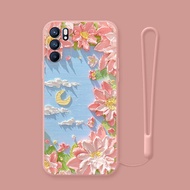 for Casing oppo f1s f3 f5 f7 f9 f9pro f11 f11pro f15 f17 f19 f19s pro pro+ phone case cellphone soft shell shockproof new design aesthetic with strap lanyard women 4g 5g flower