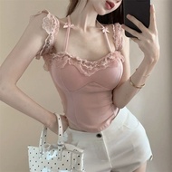 H&H🌞"พร้อมส่ง" FYL265 เสื้อกล้ามแขนตุ๊กตา ขอบลูกไม้ น่ารักมากๆ มีฟองน้ำแต่งสายคล้องคอ