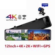 M210 Dual Lens Touch Screen Dash Cam 12 Inch 4k Front 2k Rear Camera Mirror Rearview Car Dvr Recorder Front And Rear Camera Dashcam Wifi Gps