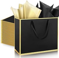ReliThick 24 Pack Metallic Paper Gift Bag with Handles and Tissue Paper 11.8 x 10 x 4'' Thank You Fa