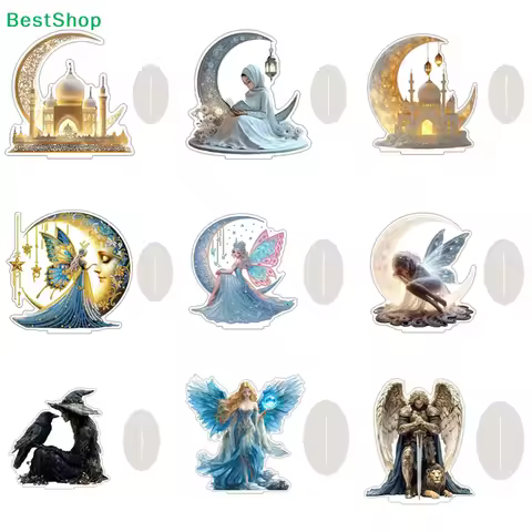 〔R〕2D Acrylic Fantasy Theme- Moon & Fairy/Castle Decorative Figurines, Desktop Ornaments for Home & 