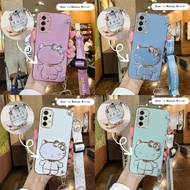 Casing Samsung Galaxy A52 Case Samsung S24 Ultra Case Samsung A32 A15 Case Samsung A05 A05S Case Samsung S24 Plus Case Samsung Note 8 Case Samsung A52S Case Vanity Mirror Cute Hello Kitty Anime Stand Crossbody Phone Strap Case With Metal Sheet SK