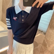 ลูกสุนัข Thom Browne TB สี่บาร์ Polo เสื้อยืดแขนสั้น