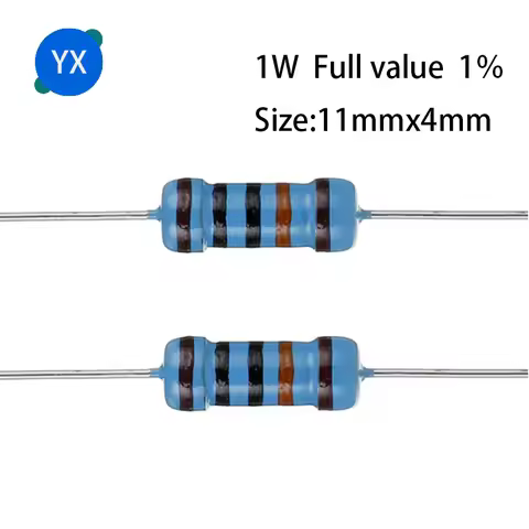 20PCS 1W Metal Film Resistor Five-color Ring Power Resistor 0.1~1M 1R 2R 4.7R 10R 47R 100R 220R 470R