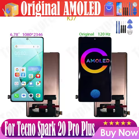 Original 6.78"AMOLED For Tecno Spark 20 Pro Plus KJ7 LCD Display Screen Digitizer Assembly For TECNO