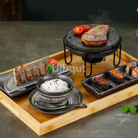 Japanese Round Volcanic Stone Alcohol Grill High Temperature Stone Plate BBQ Grill Commercial Single