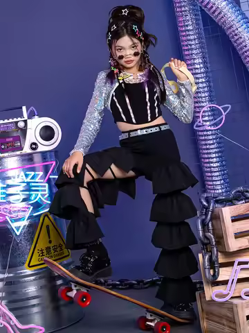 Jazz dance girl fashion explosion street costume set Children's runway fashion children's street dan