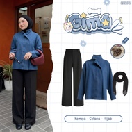 KEMEJA Iconix outfit 3in1 set AH292 - one set trendy teenageWanita, halsey shirt suit, knit pants, o