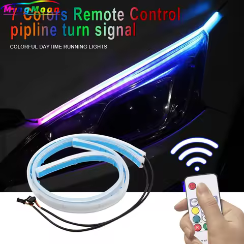 Car Sequential Flowing RGB Daytime Running Light DRL Remote/APP Multi Color LED Strip Turn Signal Li