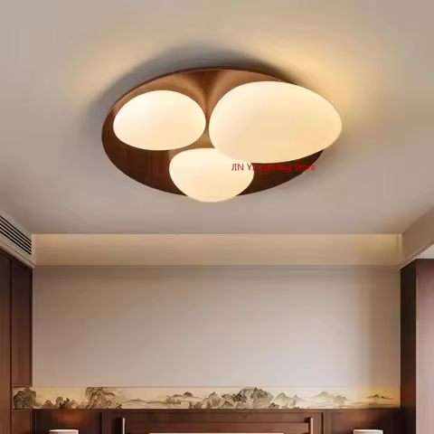 Walnut Bedroom Light, Ceiling Light, New Pumpkin Shaped Retro Master Bedroom Book Room Romantic Ligh