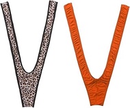 2 x Funny Borat Men's Thong Mankini Swimming Underwear Christmas V Shape Swimsuit (Leopard, Orange)