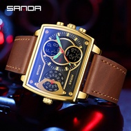 Sanda นาฬิกาอิเล็กทรอนิกส์ทรงสี่เหลี่ยมโลหะ,เทรนด์แฟชั่นใหม่นาฬิกาธุรกิจแบบหลายเวลา6032-12