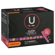 美國入口 - U by Kotex Click 緊湊型衛生棉條，超強吸水性，無味，32 片平行進口