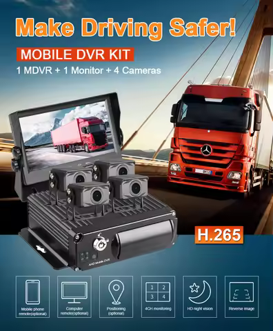 Cheap Price 4Channel SD Mobile Dvr +4PCS Waterproof Front Rear View 1080P Car Backup Camera+7Inch Mo