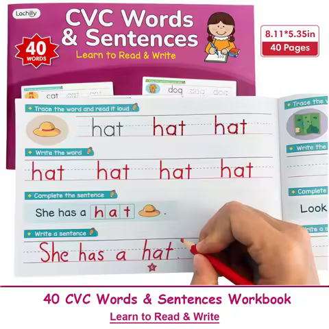 English CVC Words & Sentences Workbook Homeschool Teaching Supplies Kids Read & Write Sight Words Sp