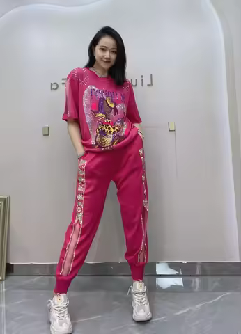 2024 Cartoon Diamonds Womens Two Peice Sets Casual Knitting Clothes Women Outfit Autumn Tracksuit En