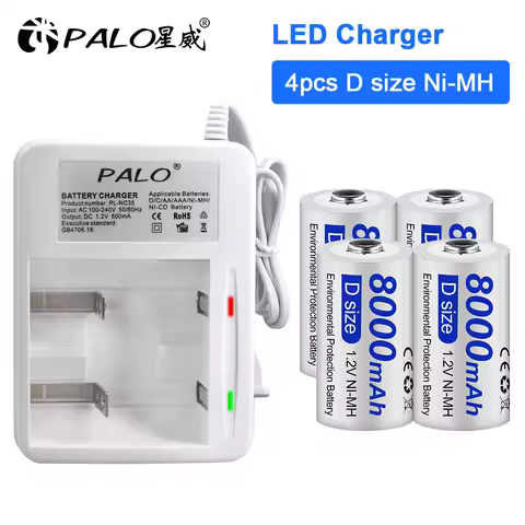 PALO 1.2V D size rechargeable battery type D LR20 battery NI-MH rechargeable D battery 8000mAh R20 R