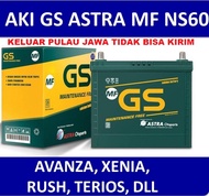 AKI MOBIL AKI KERING MOBIL ASLI AKI GS ASTRA TYPE NS60 MF ORIGINAL untuk mobil Toyota Avanza Grand New Avanza Avanza Veloz Grand New Veloz Rush Daihatsu Xenia Grand New Xenia Terios Gran Max Suzuki APV Suzuki Swift Mitsubishi Mirage