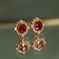 18K金紅寶石橢圓形鑽石耳環 18K Gold Ruby Oval and Diamond Ear