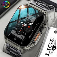 Lige 600mAh นาฬิกาโทรศัพท์บลูทูธสมาร์ทวอท์ชเฉียบสำหรับผู้ชาย, นาฬิกากีฬาดนตรีท้องถิ่น IP68 1.96นิ้วนาฬิกาอัจฉริยะ Relógio กันน้ำ