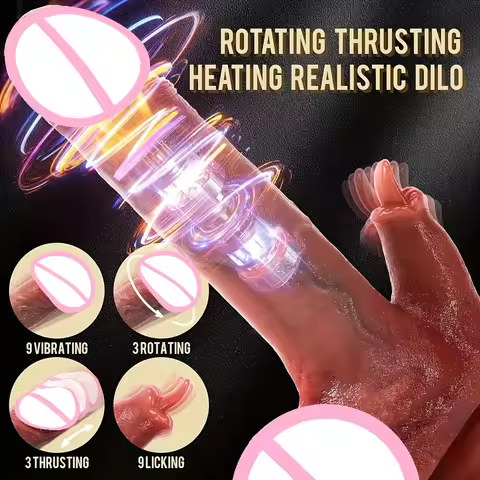 G-Spot Realistic Thrust Dildo Tongue Licking Remote Control Vibrator Telescopic Heated Tongue Lickin